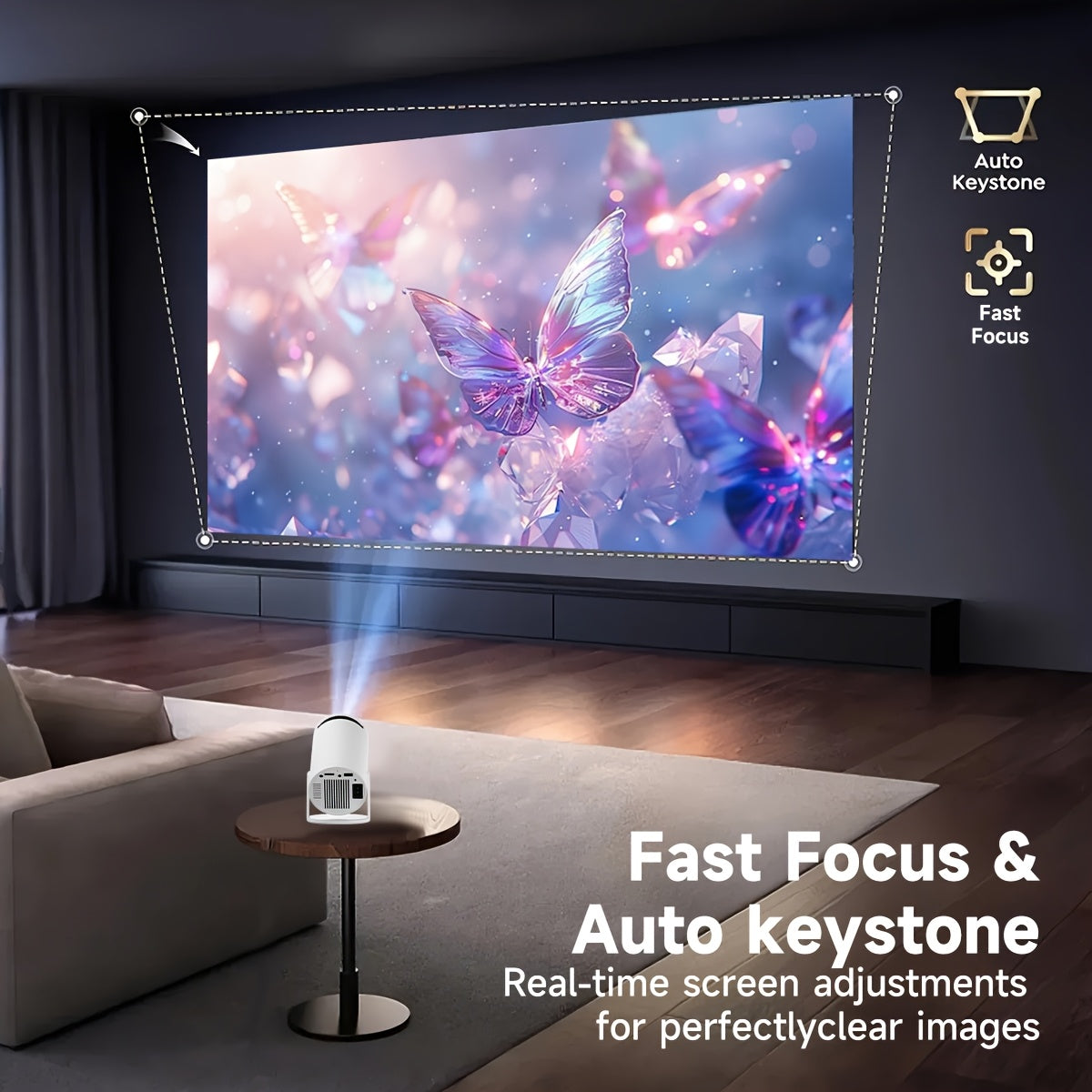 Mini Video Projector with Android TV, 1080P Support, WiFi6, Auto Focus