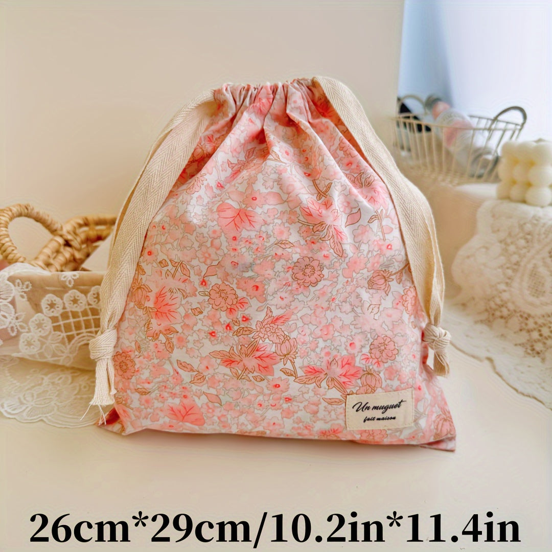 Embroidered Bowknot Drawstring Storage Bag for Travel Jewelry Cosmetics Diaper Organizer
