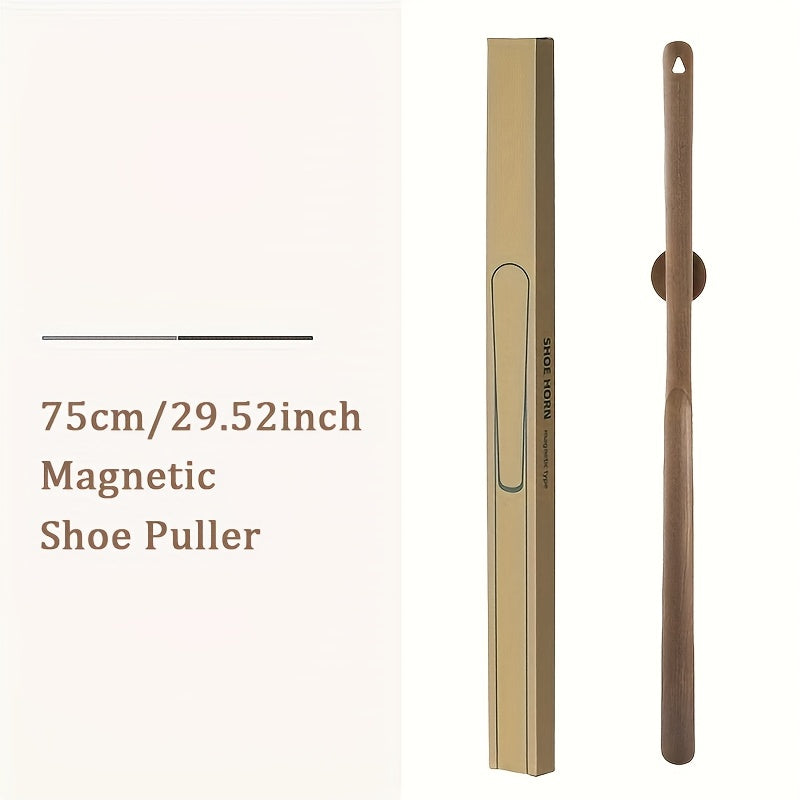 Unisex Solid Wood Shoe Horn with Long Handle for Elderly and Pregnant Women