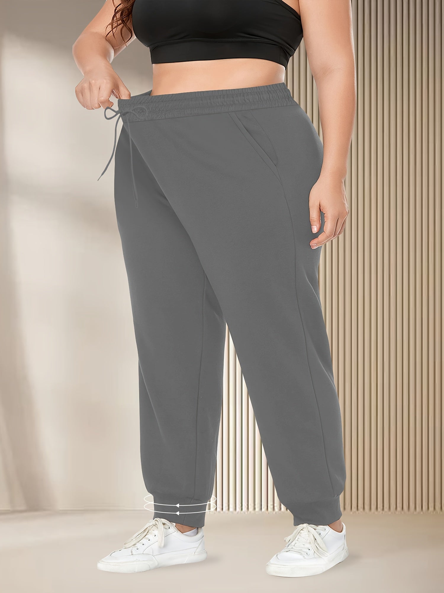 Women's Plus Size High-Waisted Jogger Pants with Drawstring and Pockets