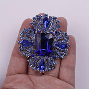 Sapphire Blue Crystal Brooch for Women Glass Rhinestone Fashion Pin for Dresses