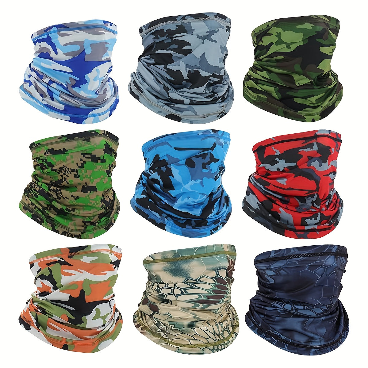Set of 4 Camouflage Face Masks for Cycling Hiking Fishing Breathable Neck Gaiter UV Shield