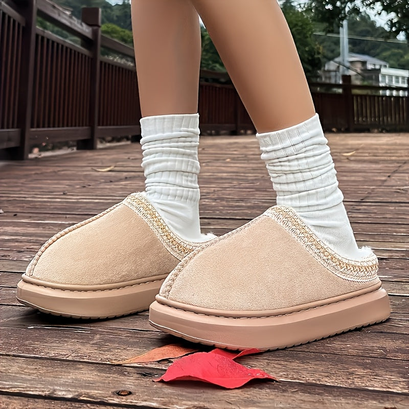 Indoor Cozy Slippers for Couples Plush Faux Fur Rubber Sole Black Gray Beige Brown