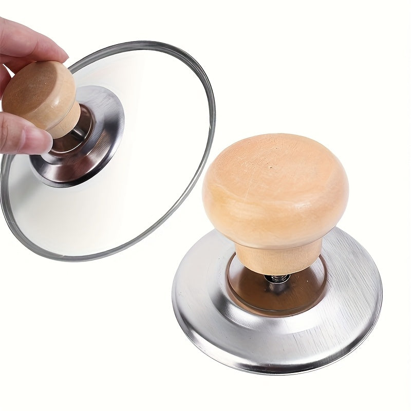 Juego de 4 asas para tapas de olla de acero inoxidable con pomo de madera para utensilios de cocina