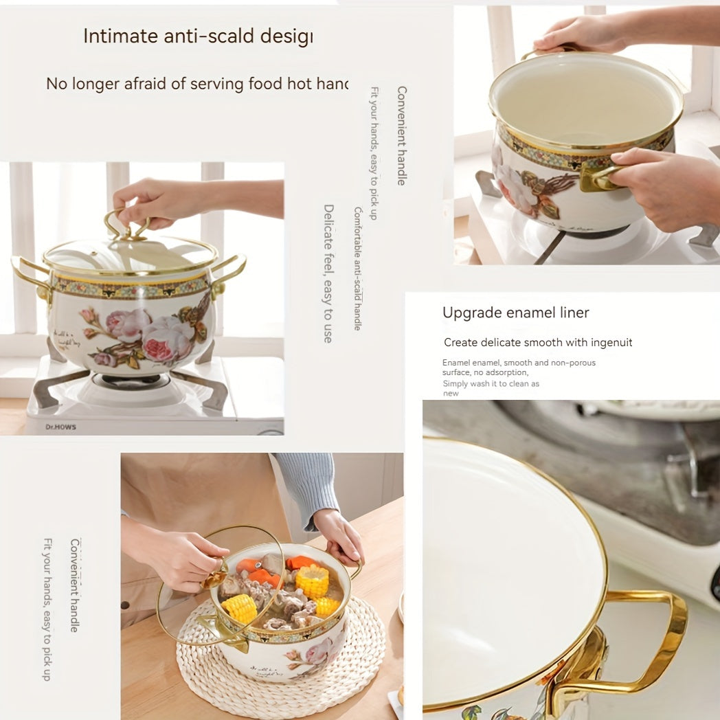 Enamel Soup Pot with Dual Handles for Stewing and Boiling, Gas and Electric Compatible