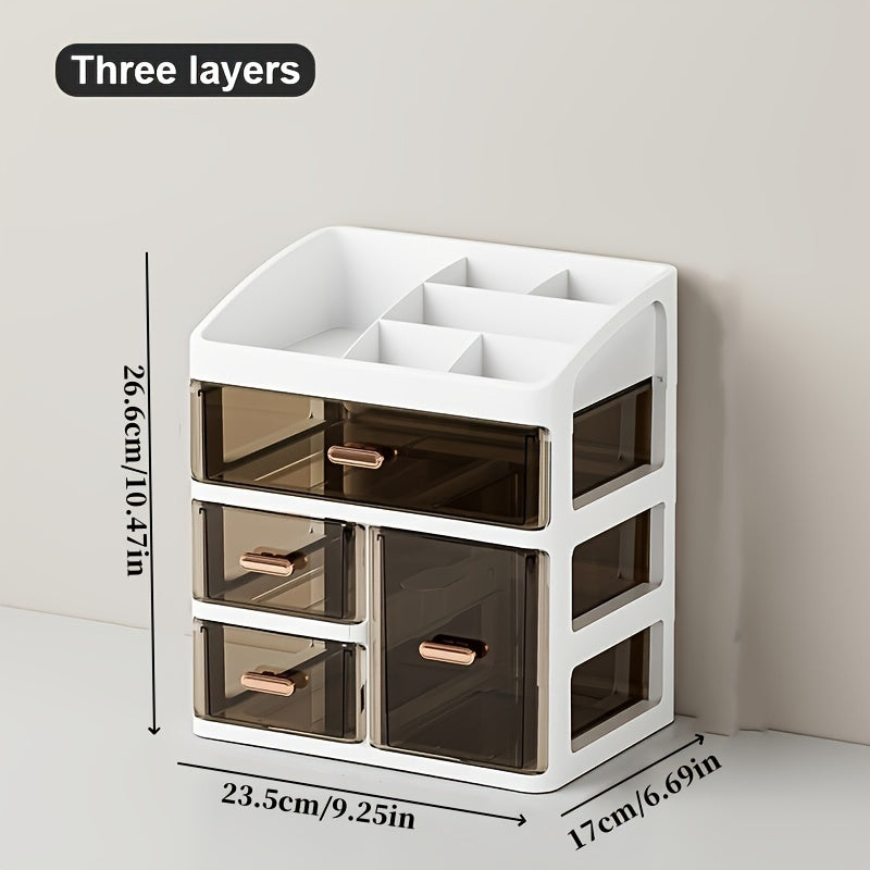 All-in-One Cosmetic Organizer with Drawers and Large Capacity Dustproof Makeup Storage Case