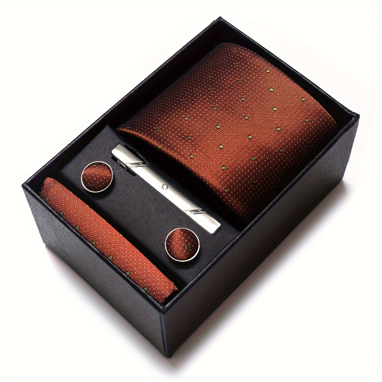 Men's Wedding Accessories Gift Set Tie Cufflinks Pocket Square in Gift Box