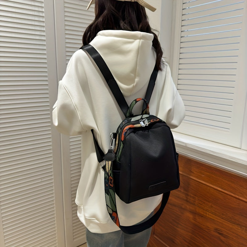 Women's Small Solid Color Backpack Oxford Fabric Casual Daypack Black White