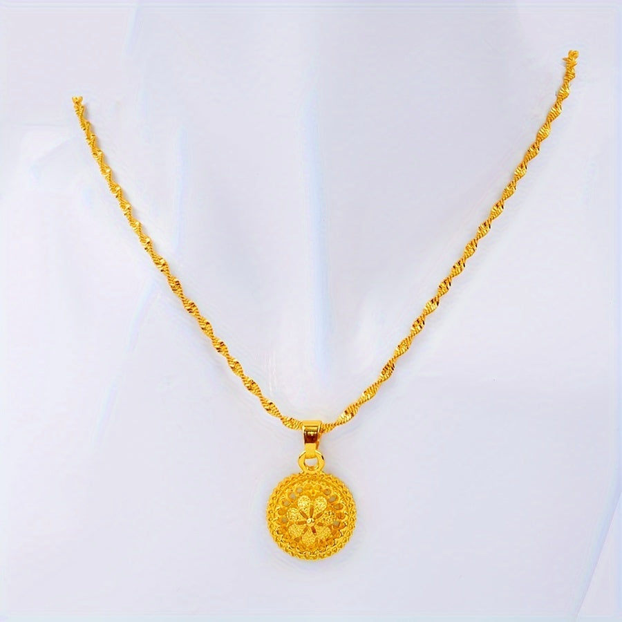 4-Piece Middle Eastern Style Jewelry Set Gold-Tone Alloy Earrings Ring Necklace Pendant Bridal Wedding Daily Wear