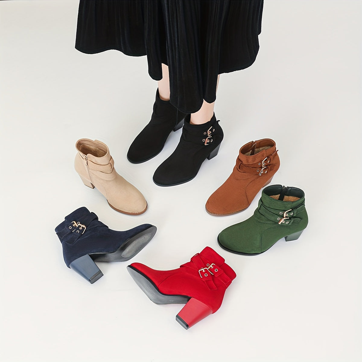 Women's Ankle Boots Leather Side Zipper Chunky Heel Lace-Up Short Boots