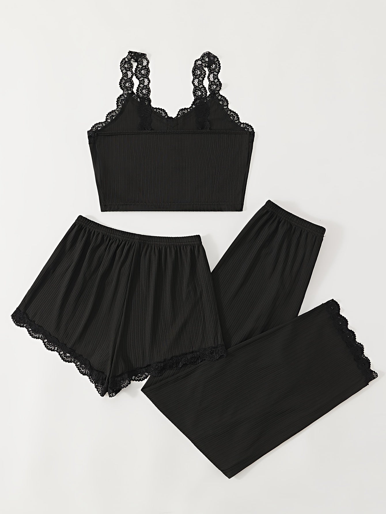 Conjunto de pijama de tela acanalada para mujer con top con tirantes y pantalones cortos