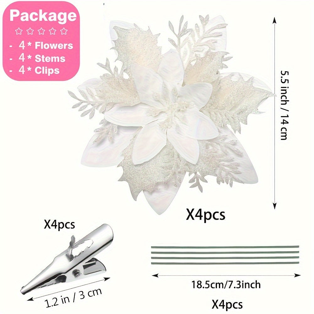 Artificial Flowers Set of 4 Red 5.5 Inch Stems with Clips for Decorations