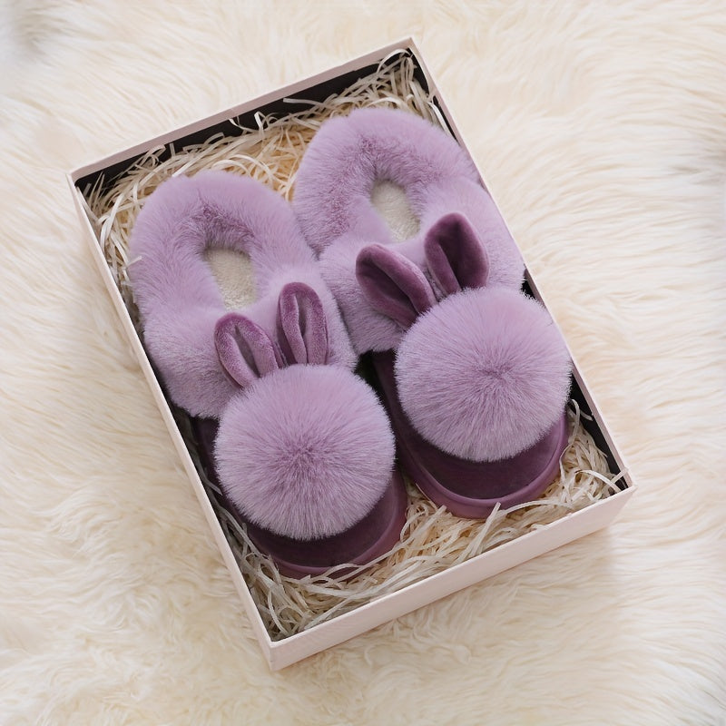 Unisex Warm Faux Fur Rabbit-Ear Slippers Indoor Outdoor Cozy House Shoes
