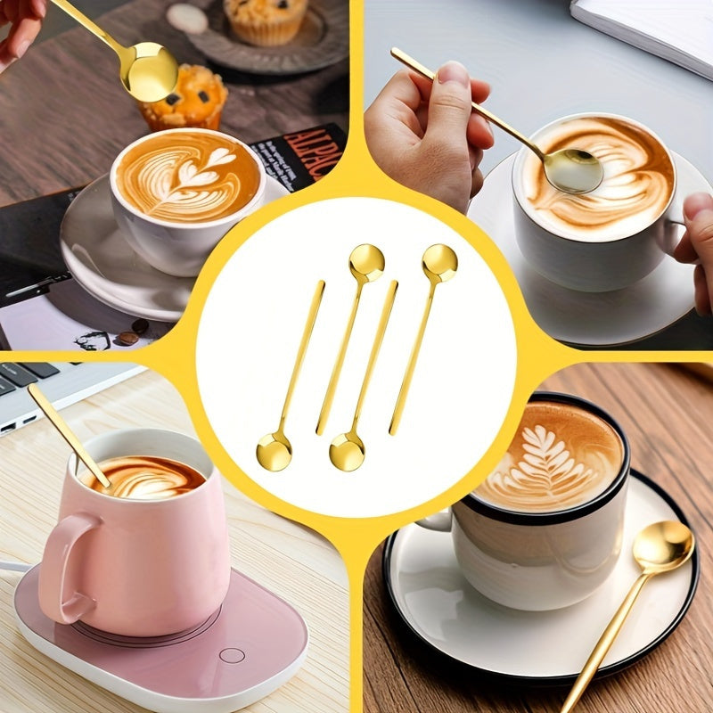 Set of 4 Golden Stainless Steel Coffee and Dessert Spoons for Stirring
