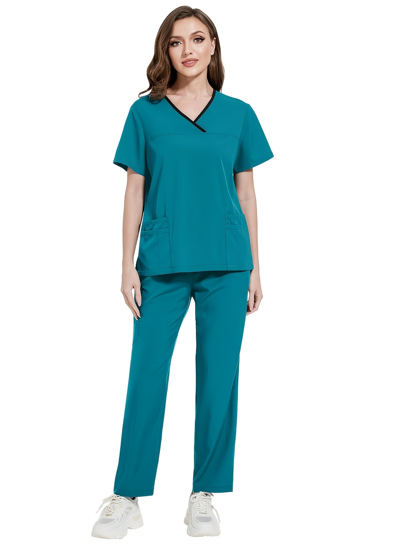 Medical Scrubs Set Polyester Spandex V-Neck Pocket Casual Unisex All Seasons
