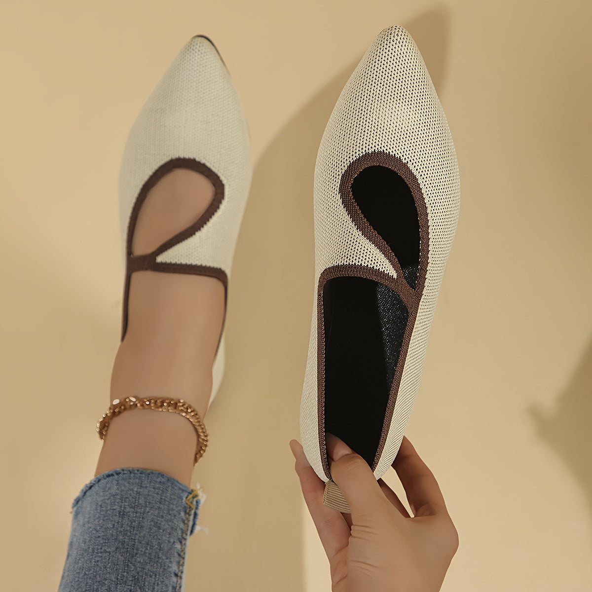 Women's Slip-On Flats with Pointed Toe and Rubber Sole for All Seasons