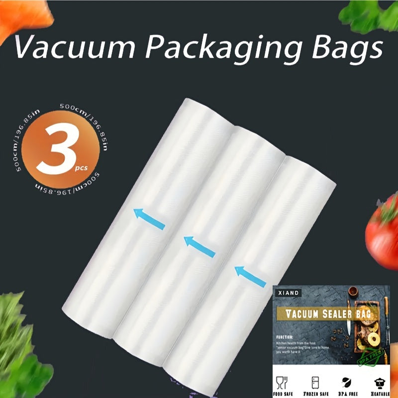 Pack of 3 Food Storage Bags Leakproof Plastic for Vegetables and Fruits