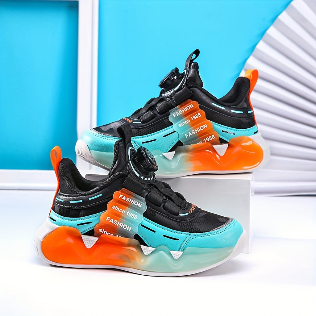 Boys' Ultra-Light Running Shoes with Rotating Buckle Breathable Non-Slip Sole for Outdoor Activities