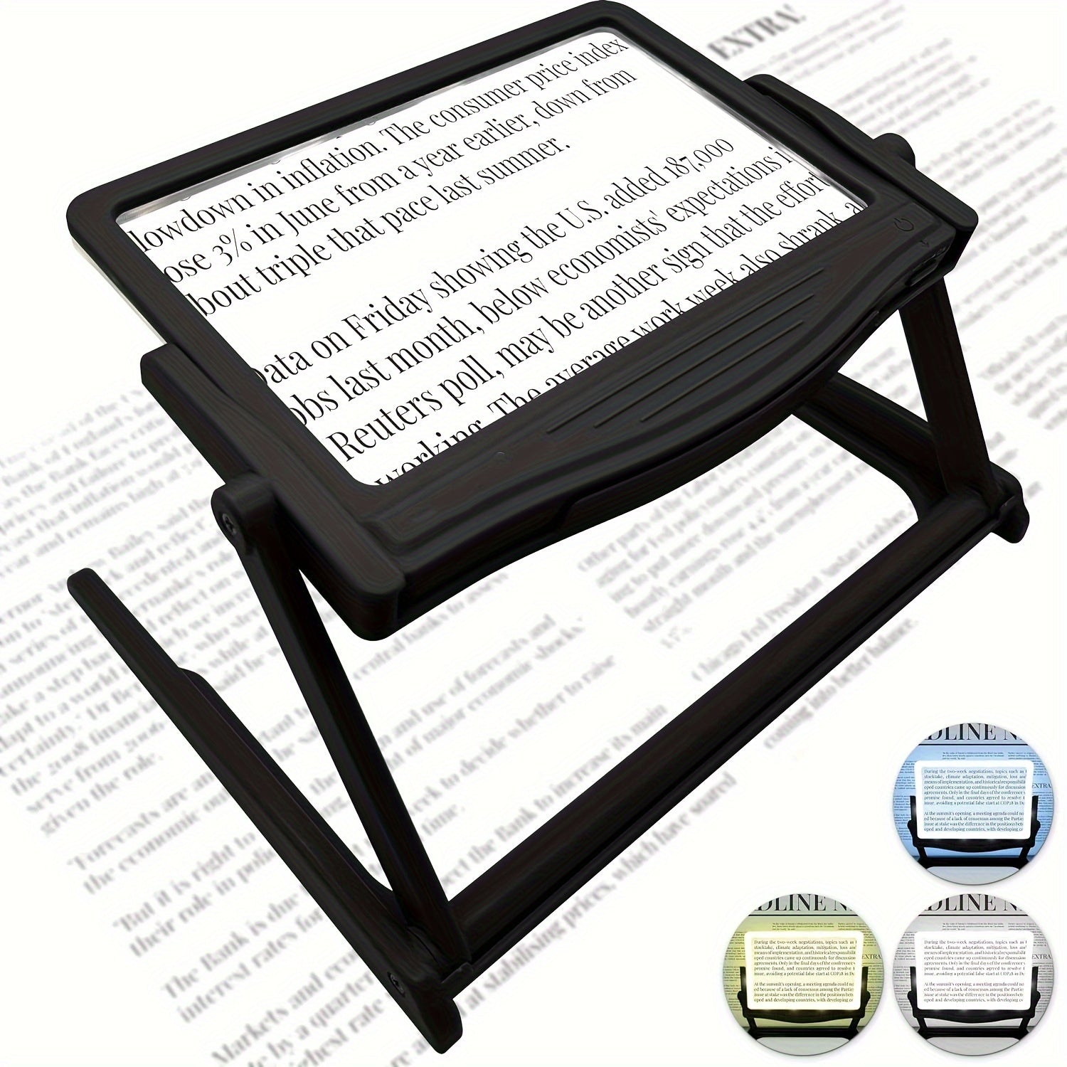 5X Large LED Hands-Free Full-Page Magnifier with Detachable Stand and 3 Color Modes for Reading Crafts and Low Vision