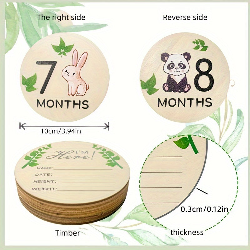 Set of 7 Baby Milestone Photo Cards Christmas Wooden First Year Memory Cards Apricot