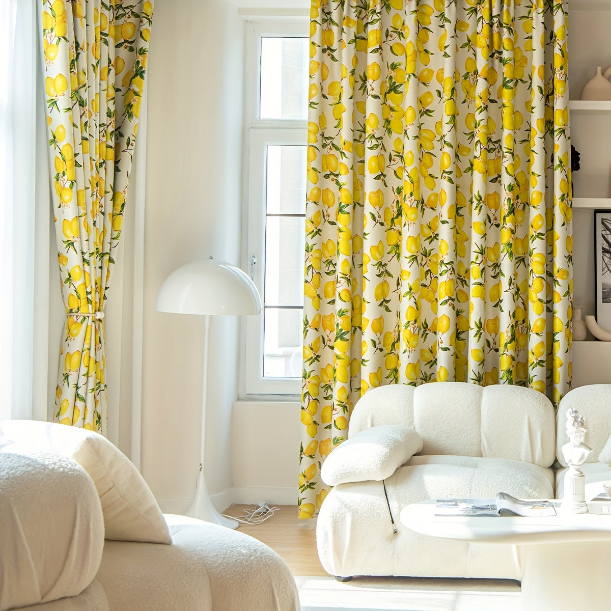 Cortina blackout pintada a mano con árbol de limón para sala de estar, dormitorio, cocina y baño, tela engrosada