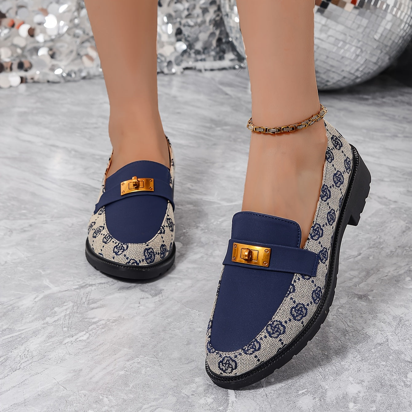 Women's Leather Loafers Four Seasons Embroidered Floral Oxford Shoes