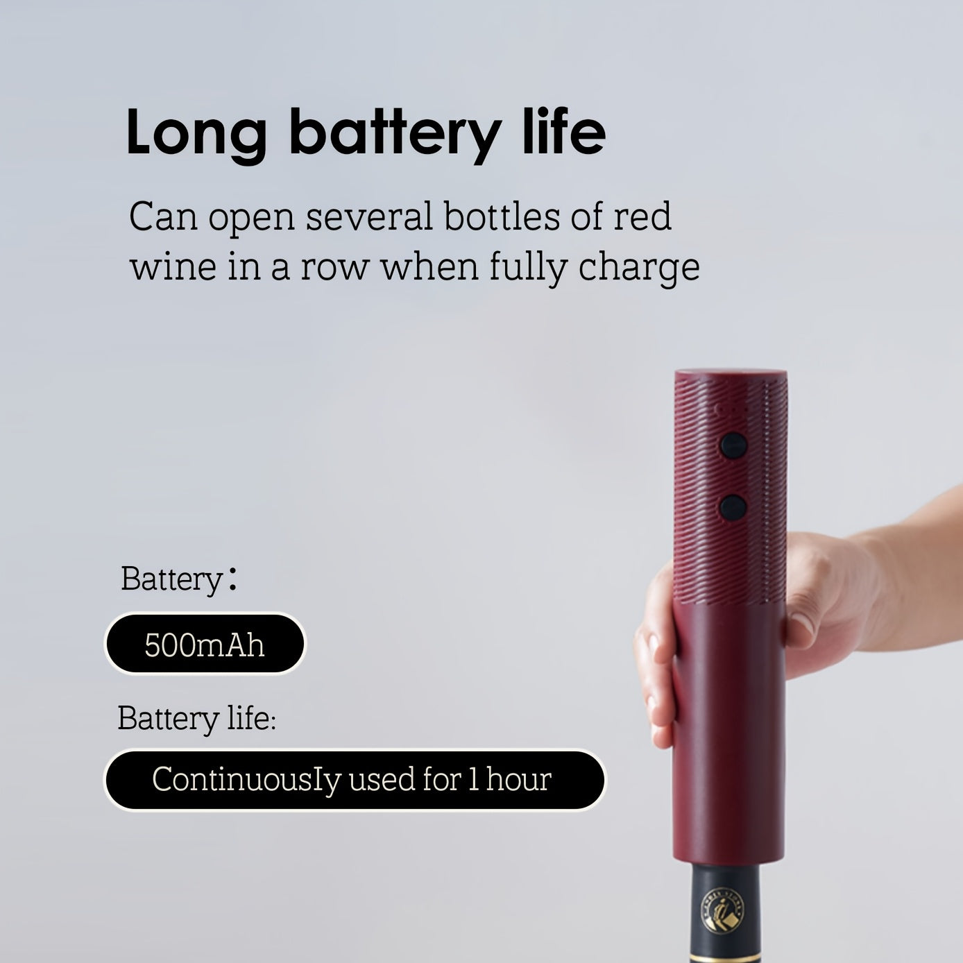 Bir marta bosish bilan avtomatik qopqog‘ ochuvchi bilan qayta zaryadlanuvchi elektr sharob ochgich USB zaryadlashli litiy batareyasi qora qizil