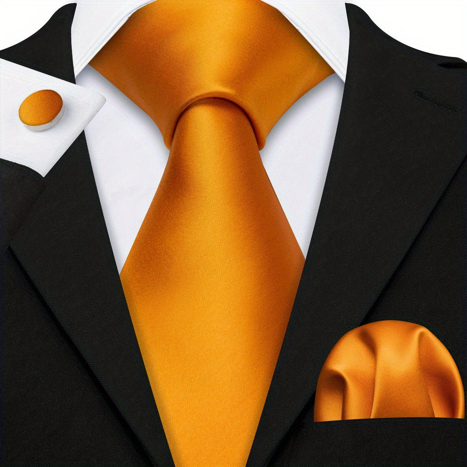 Men's Formal Wedding Tie Set with Jacquard Striped Necktie Pocket Square and Cufflinks