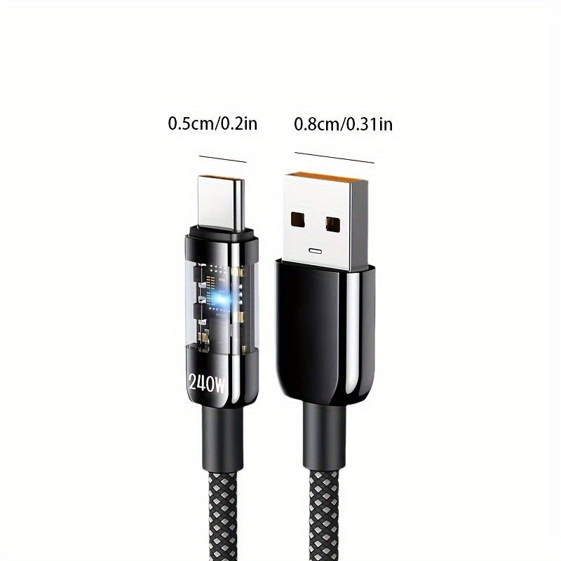 240W Fast Charging USB to Type-C Data Cable with Glowing Transparent Design