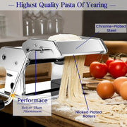 Stainless Steel Manual Pasta Maker with 7 Adjustable Thickness Settings for Noodles and Meat Slices