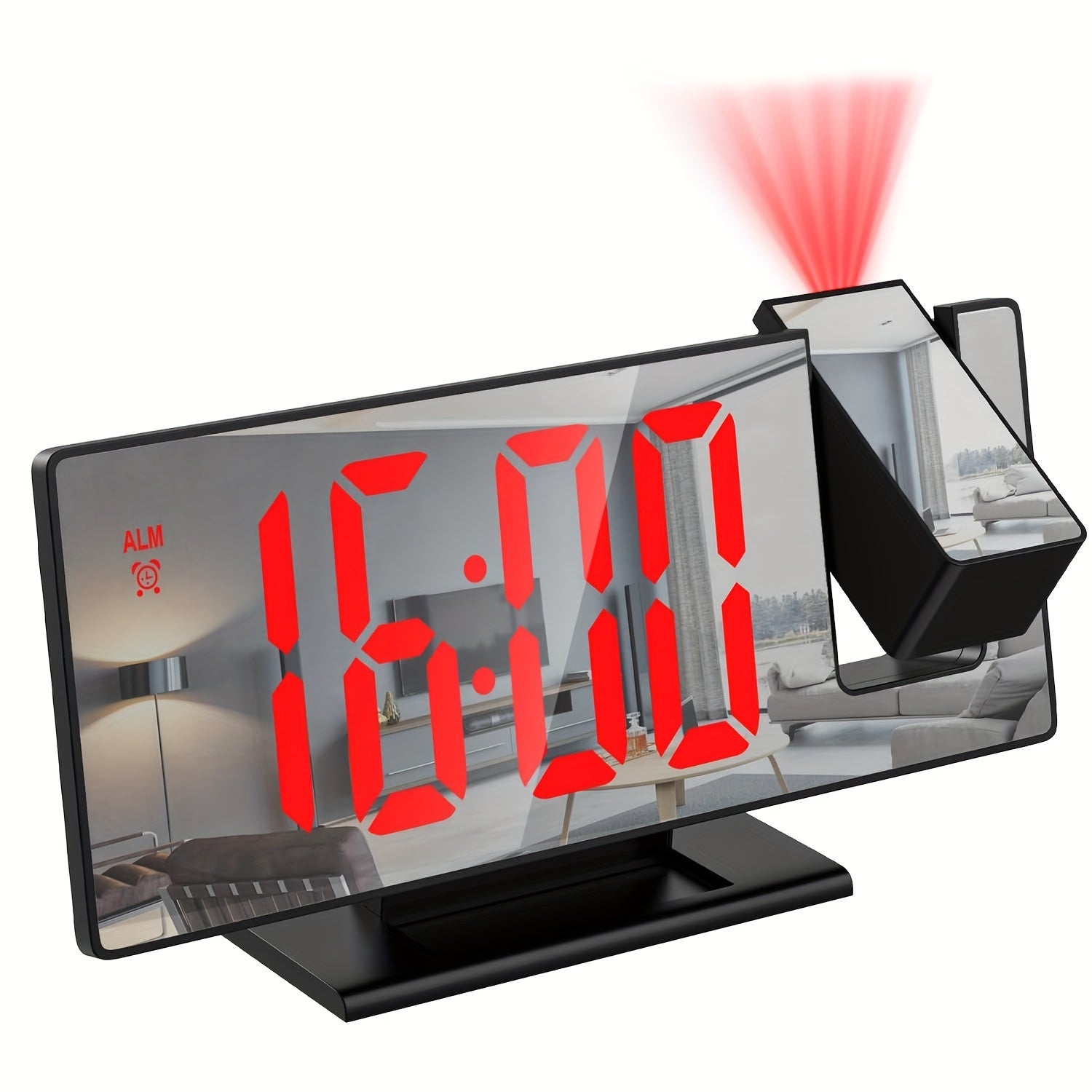 Sozlanadigan LED proektsiya signalizatsiya soati, Snooze bilan, harorat ko'rsatuvchi, oynali dizayn, USB bilan quvvatlanadigan, yotoqxona, uy, ofis, mehmonxona uchun yashash xonasi