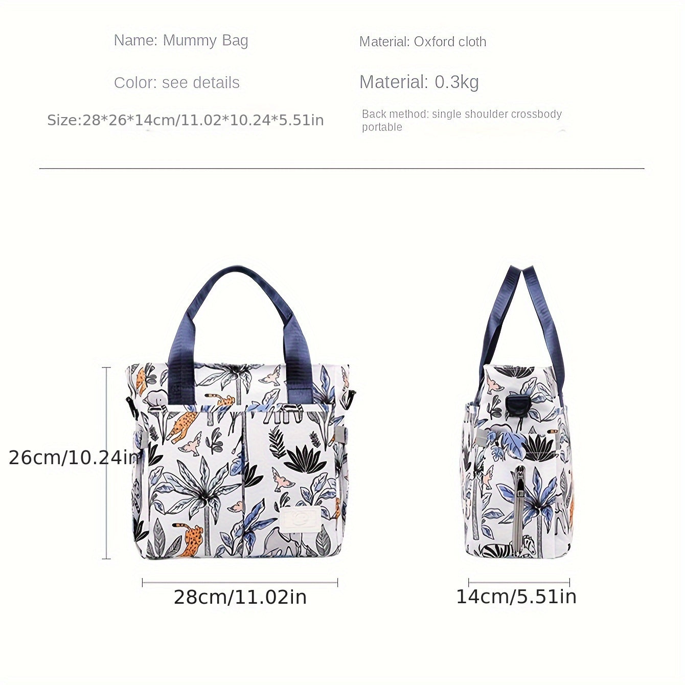 Large Floral Pattern Diaper Bag with Multiple Compartments and Shoulder Strap