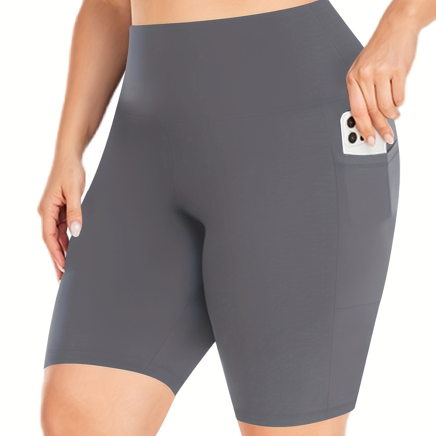 Plus Size Solid High Waist Pocket Leggings Casual Spring Summer Women