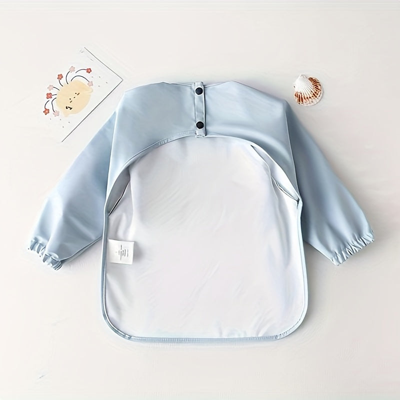 Long Sleeve Waterproof Reversible Bib for Kids with Soft PU Material and Easy Cleaning