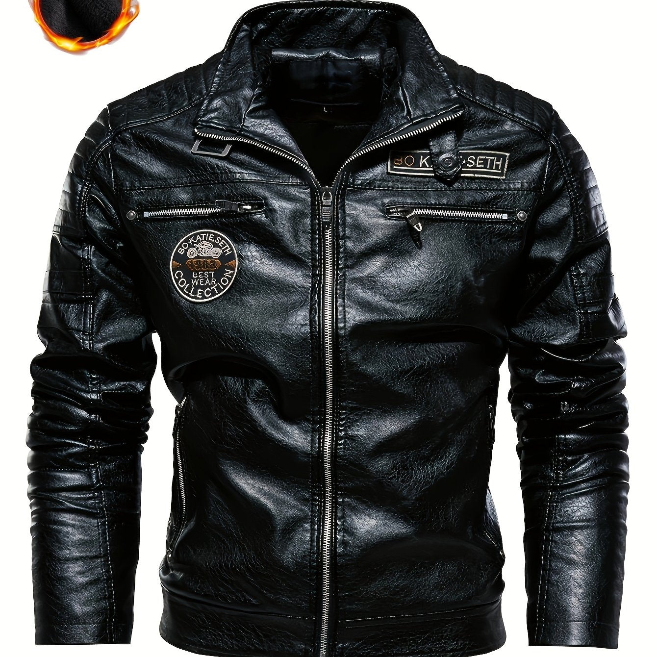 Men's Faux Leather Jacket with Zipper Pockets for Fall Winter Casual