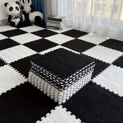 12pcs Black and White Mosaic Carpet Set Washable Plush Mats for Bedroom Living Kitchen Bathroom