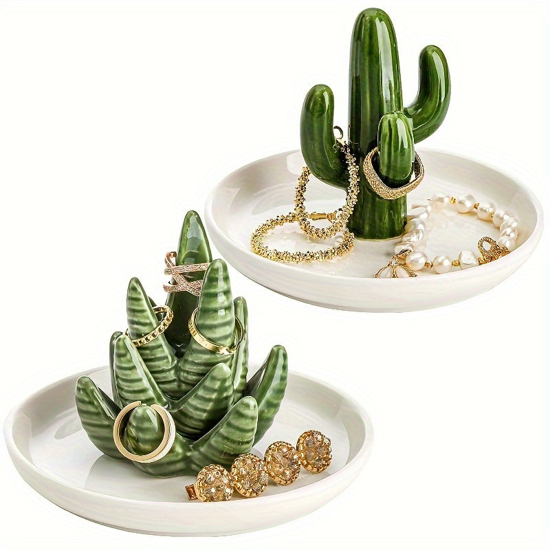 Ceramic Aloe Vera Ring Holder and Jewelry Display Tray Minimalist Style