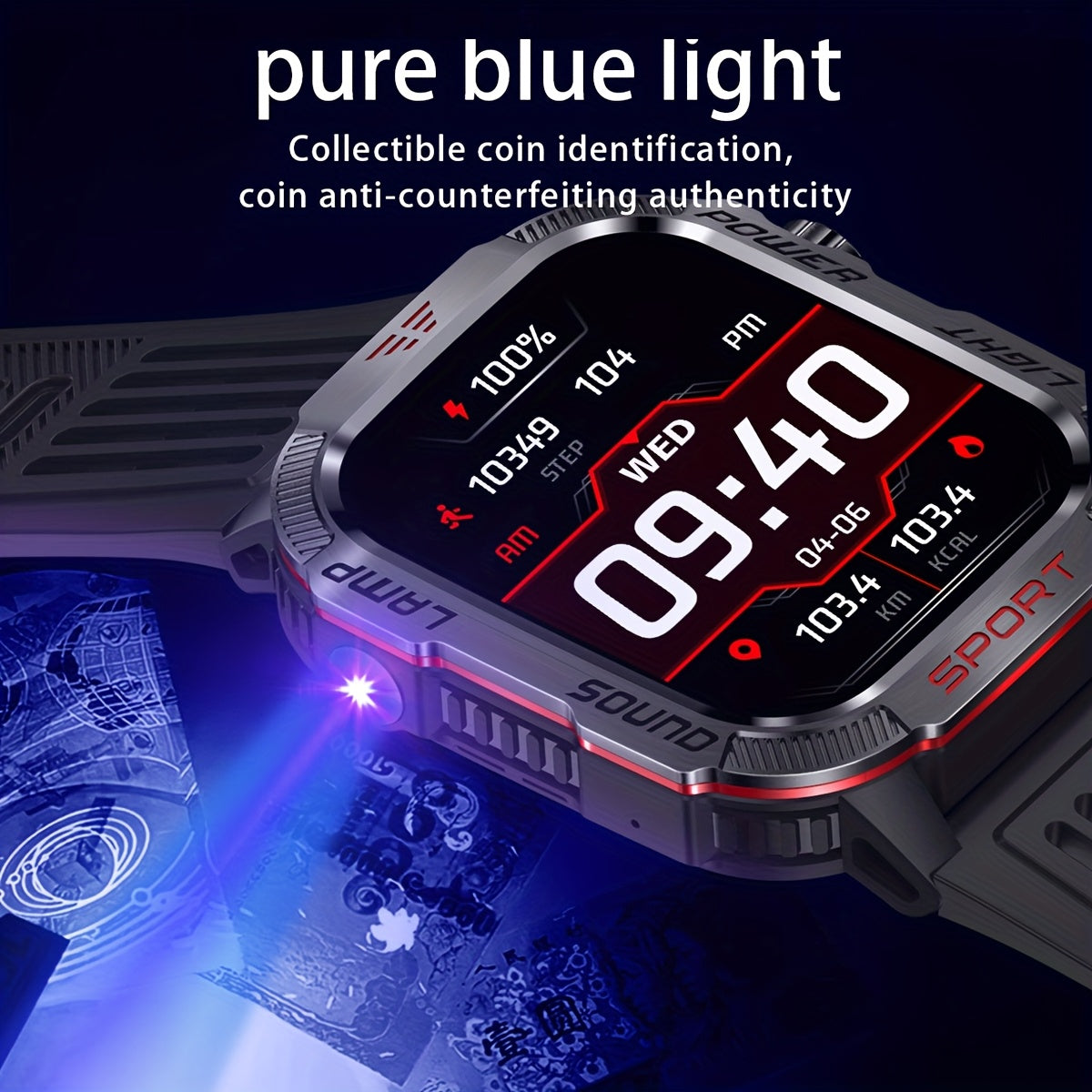 Outdoor Waterproof Smartwatch with Wireless Call Fitness Tracking and LED Flashlight