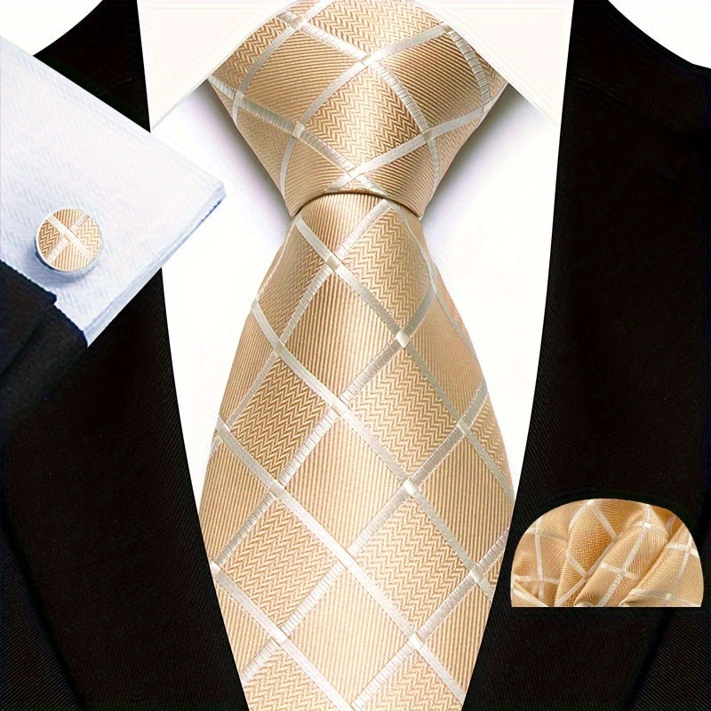Men's Plaid Tie, Pocket Square and Cufflinks Set