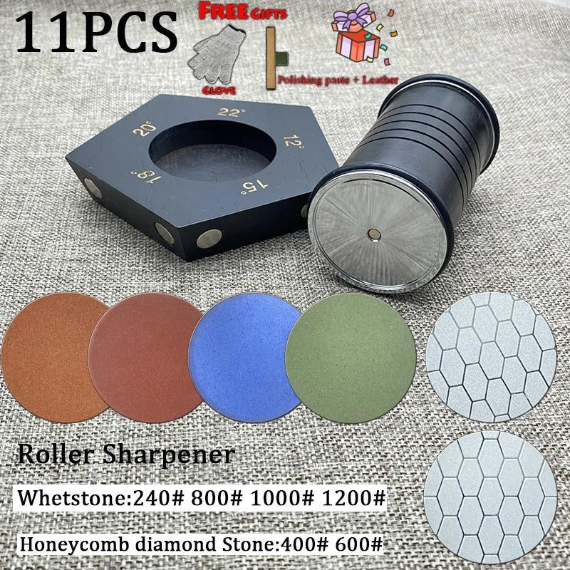 Afilador de cuchillos de cocina manual con infusión de diamantes, ángulos fijos de 12°, 15°, 18°, 20°, 22°, duradero