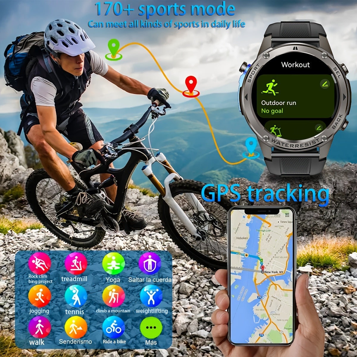 GPS Smart Watch for Outdoor Enthusiasts with Compass Altitude Swimming and Sports Modes