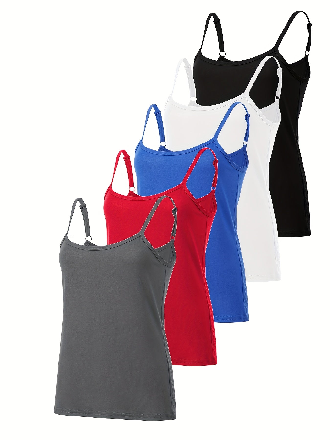 Women's Plus Size Tank Tops 5 Pack Adjustable Thin Straps Loose Fit Sleeveless Breathable Solid Colors