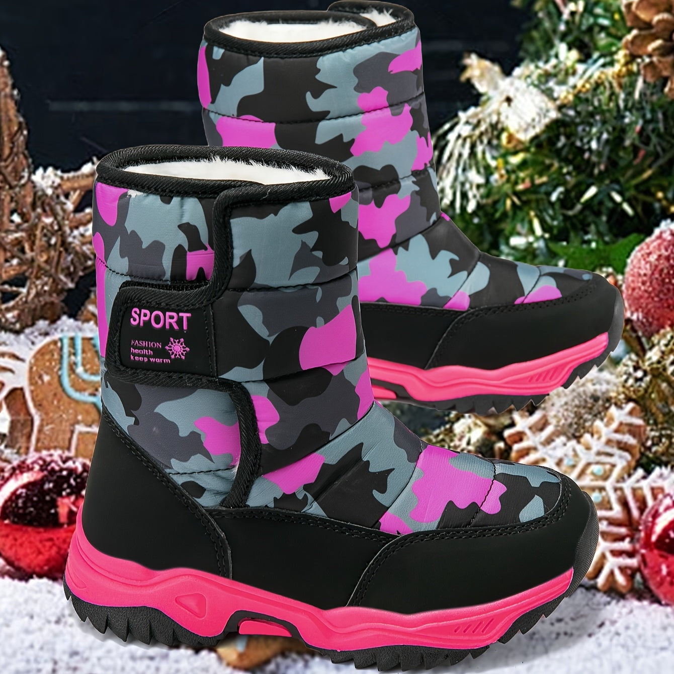 Kids Winter Boots Waterproof Non-Slip High Top Camo Pattern for Boys and Girls