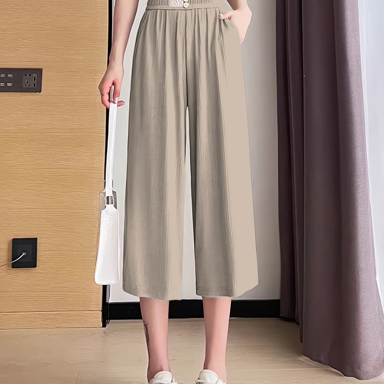 Капри женские большого размера из ледяного шелка с высокой талией и широкими штанинами, дышащие летние брюки для отдыха