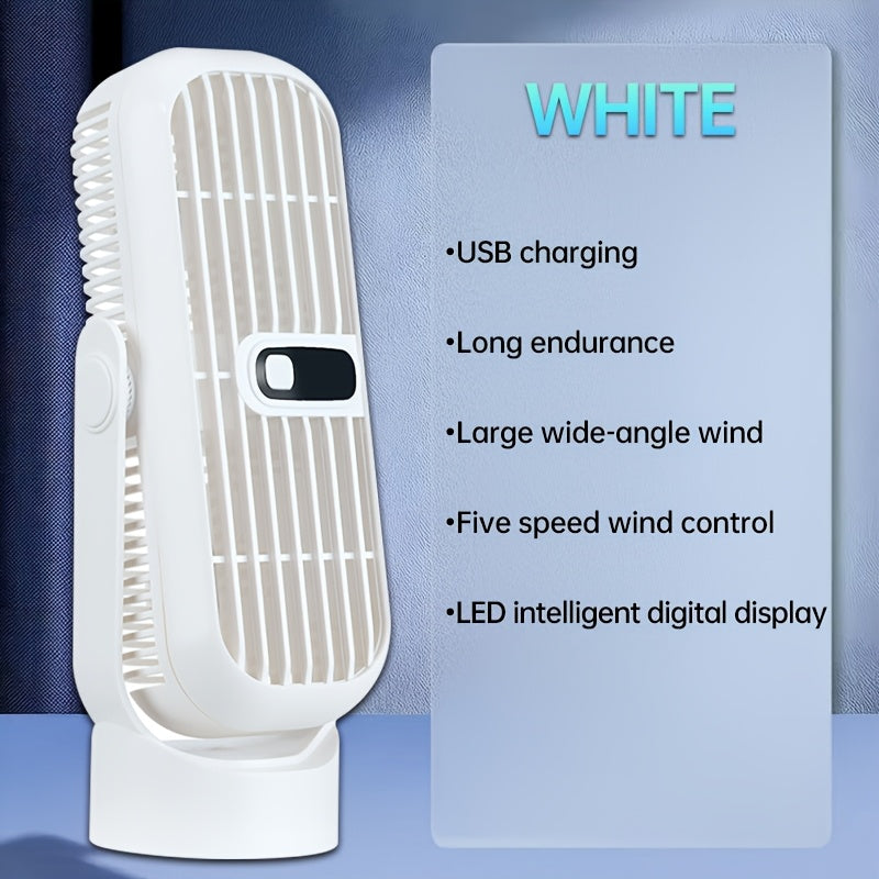 Ventilador portátil de escritorio blanco con doble motor, flujo de aire ajustable en 720°