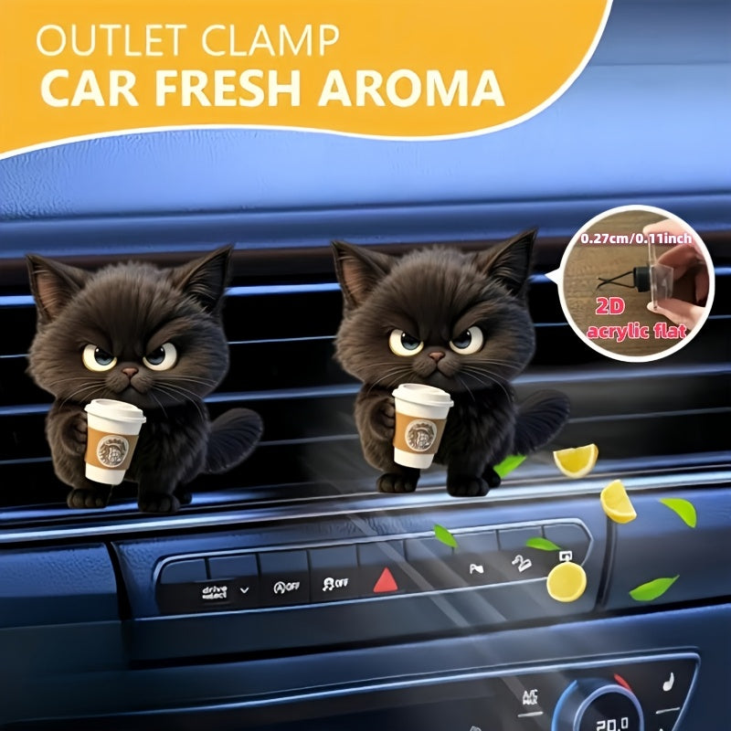 Qora Mushuk Avtomobil Havo Tozalash Vositasi Akril Vent Klipi, 2D Tekis Dizayn, Aromatizatsiyalangan