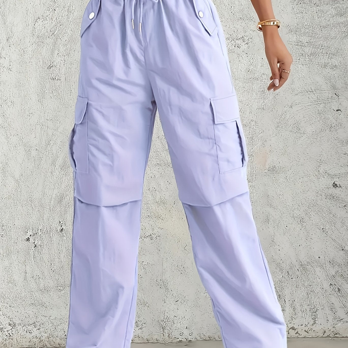 Women's Plus Size Cargo Pants Light Pink Summer Straight Fit Drawstring Waist