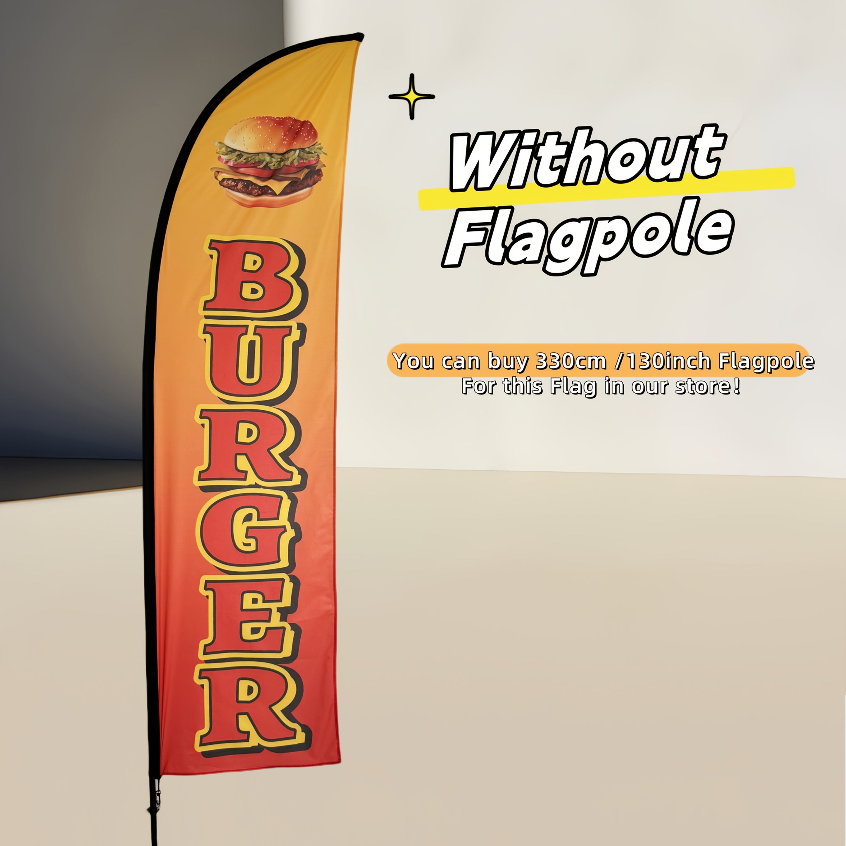 Outdoor Advertising Flag Polyester Digital Printed for Promoting Hamburger Products 110G Warp-Knitted Fabric