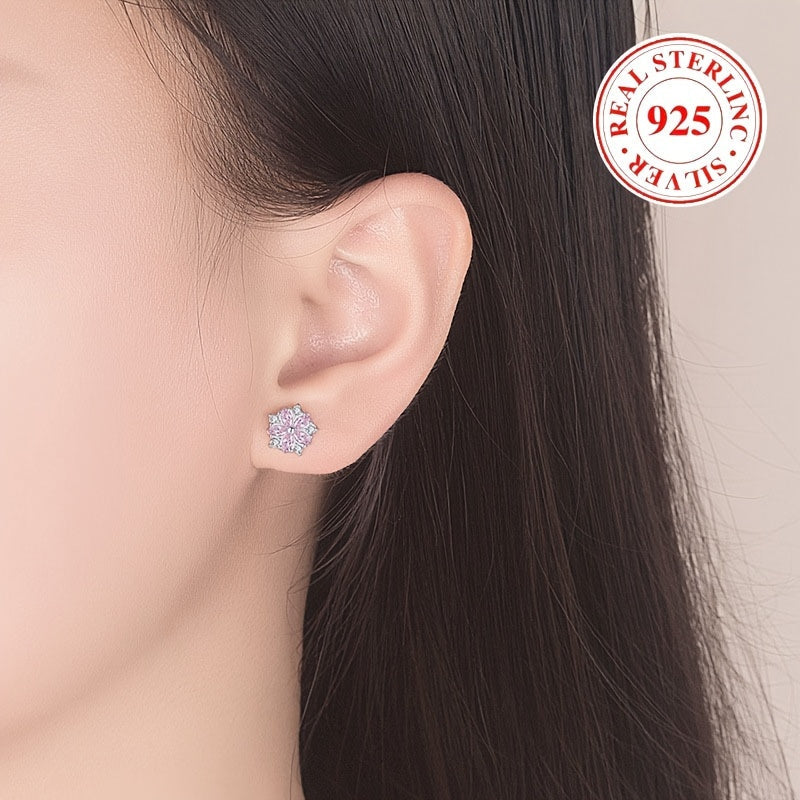 Pendientes de botón de flor de cerezo de plata de ley con zirconia, regalo de piedra de nacimiento de octubre