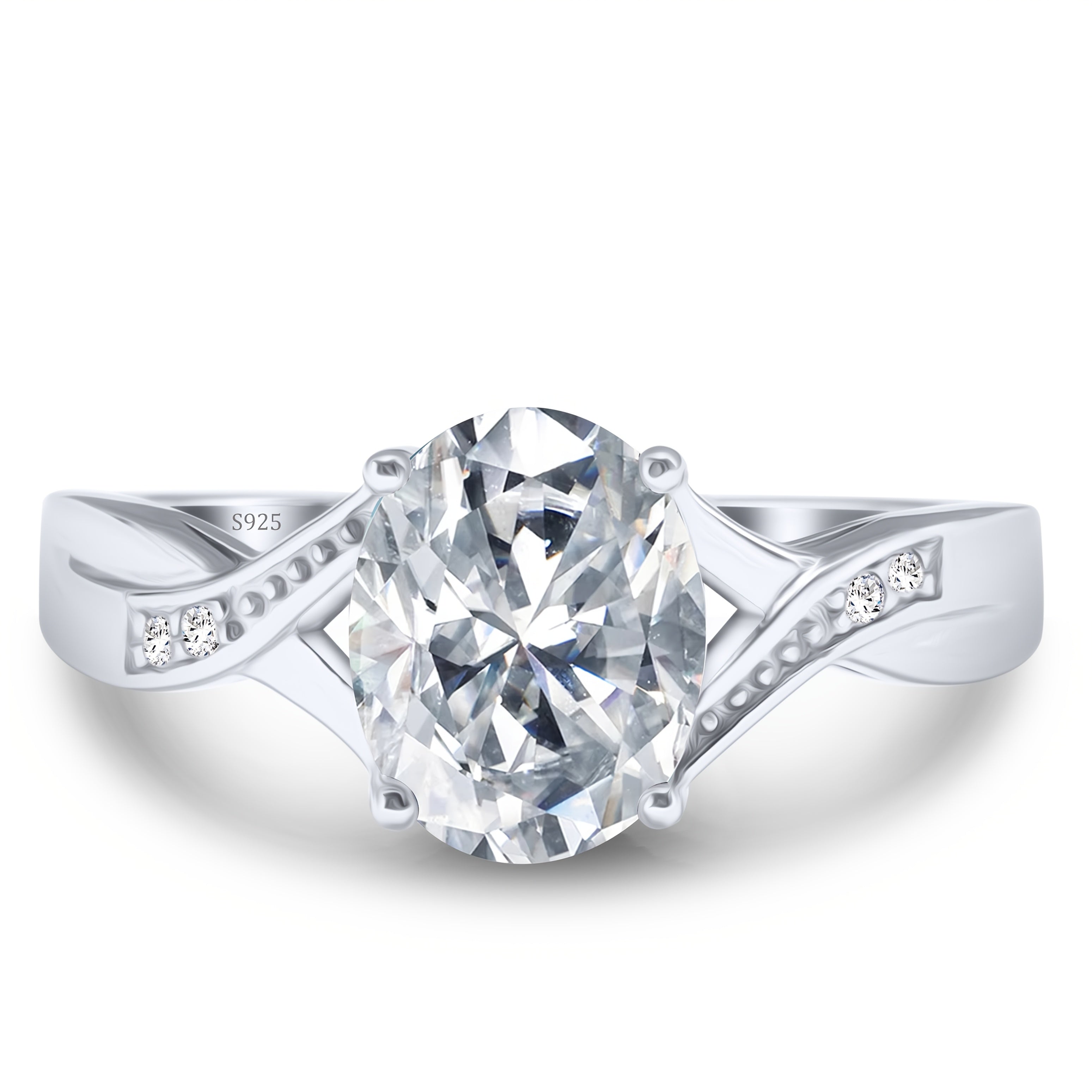 Sterling Silver Moissanite Engagement Ring 2 Carat Oval Cut for Women